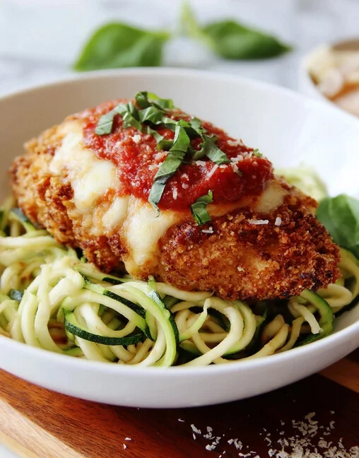 Parmesan Crusted Chicken with Zucchini Noodles Recipe