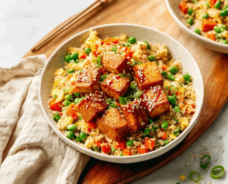 Quick Low-Carb Crispy Tofu Cauliflower Fried Rice