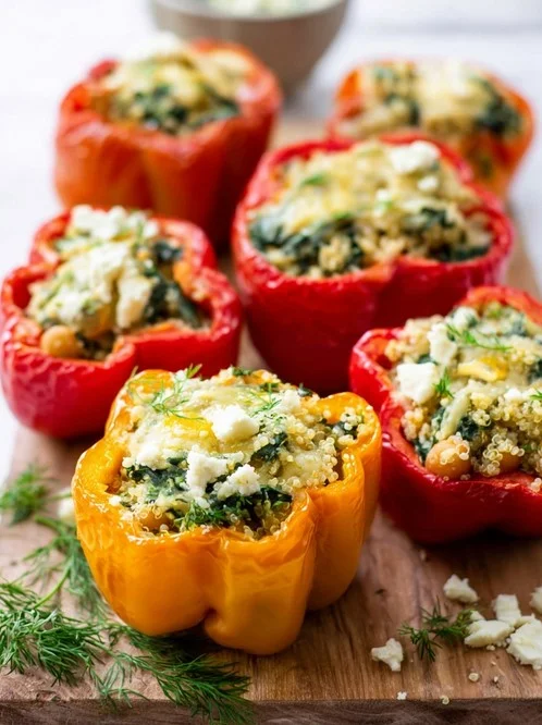 Aegean Quinoa & Chickpea Stuffed Peppers - colorful