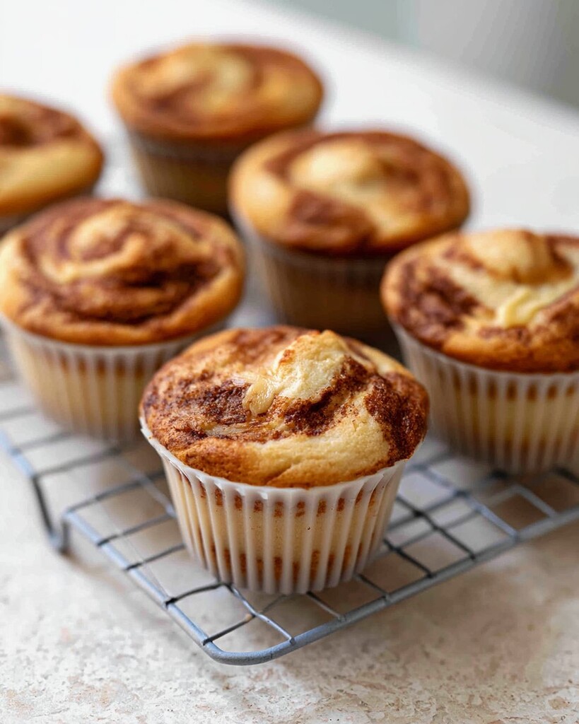 Golden protein muffins resting in white liners on a cooling rack before storing