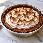 Whole sweet potato pie topped with toasted golden-brown meringue peaks