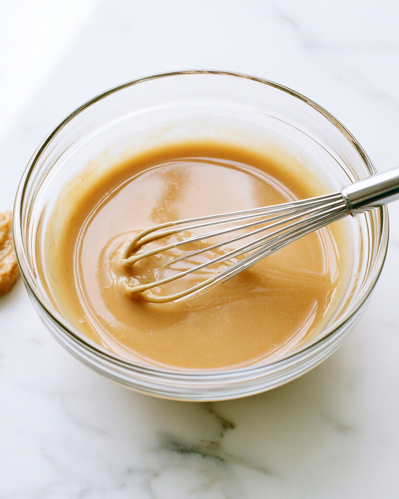 White miso paste whisked smoothly into a small amount of hot broth inside a glass bowl